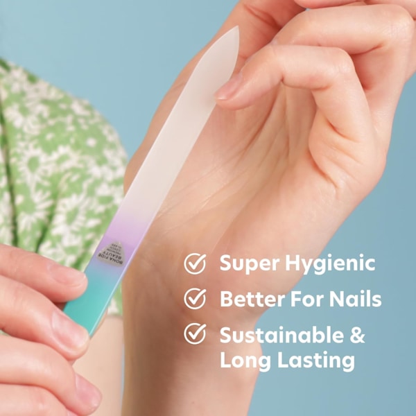 Bona Fide Beauty Tjekkisk Glas Neglefil med Etui, Pastelgrøn Violet Premium Krystal Neglefil til Naturlige Negle. Negleplejeværktøj Gi