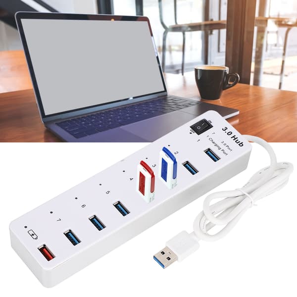 USB3.0 7 Hurtig Hub USB Hurtig Opladningsgrænseflade ABS Computer Tilbehør Hvid