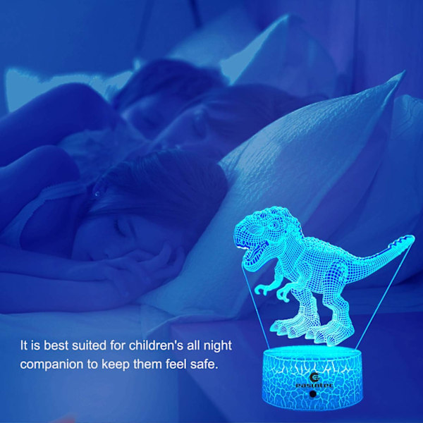Dinosaur Leke 3D Nattlys med Fjernkontroll & Smart Berøring 7 Farger + 16 Farger Skiftende Dimbar TRex Leke 1 2 3 4 5 6 7 8 År Gammel Gutt eller Jente Gave