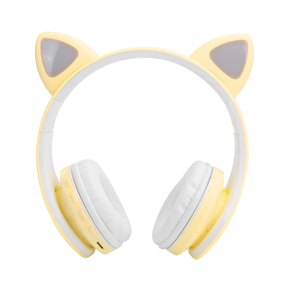 LED støjreduktion headset katteøre form Bluetooth 5.0 headset med mikrofon til unge menneskerGul