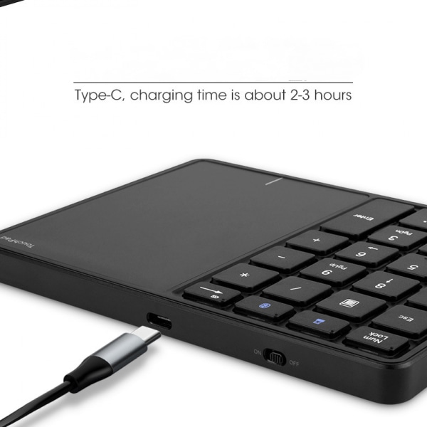 Trådløst numerisk tastatur, 22 taster 2.4G Bluetooth nummertastatur med touchpad, Type C-interface, understøtter Win, iOS, Android