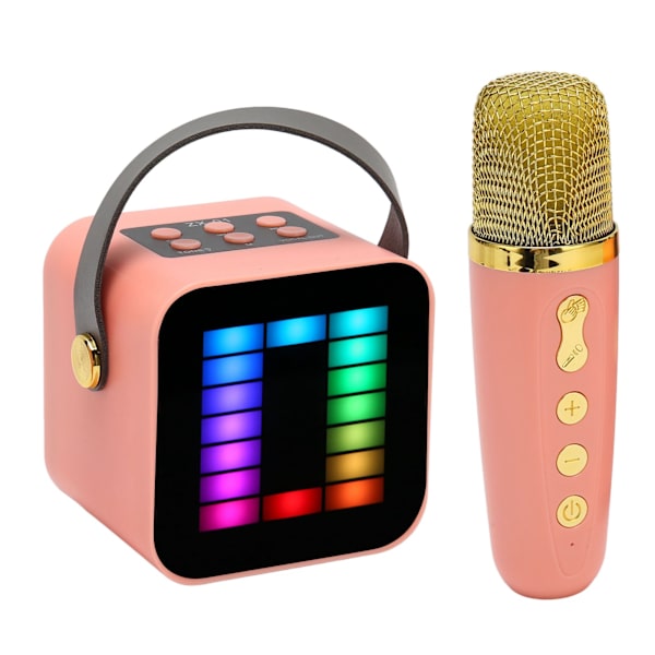 Mini Karaoke Maskin Set RGB Pickup Ljus Digital Behandlingschip Handhållen Bärbar Bluetooth Högtalare med Mikrofon Rosa