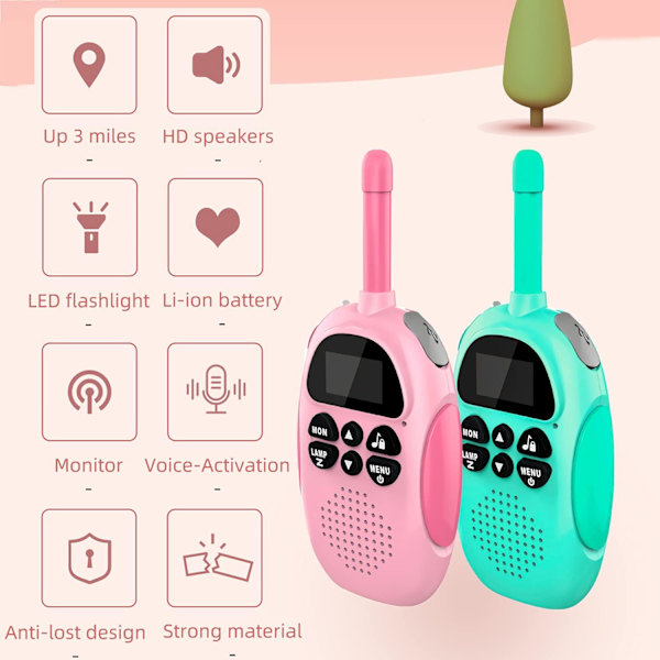 Walkie Talkies för barn Uppladdningsbara 1500Mah Lång räckvidd Walkie Talkie för pojkar flickor, med 22 kanaler 2-vägs radio och LCD-skärm, leksaker present, 2 st