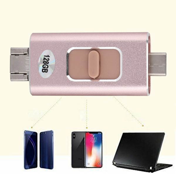 128G TypE C USB Lightning USM 4-in-1 U-levy sopii iPhone IPad Androidille (ruusukulta)