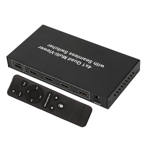 HD Multimedia Interface Splitter 4 i 1 ut 1080P HD Multimedia Interface Switcher med fjärrkontroll 100‑240V 4 i 1 ut Splitter EU-kontakt