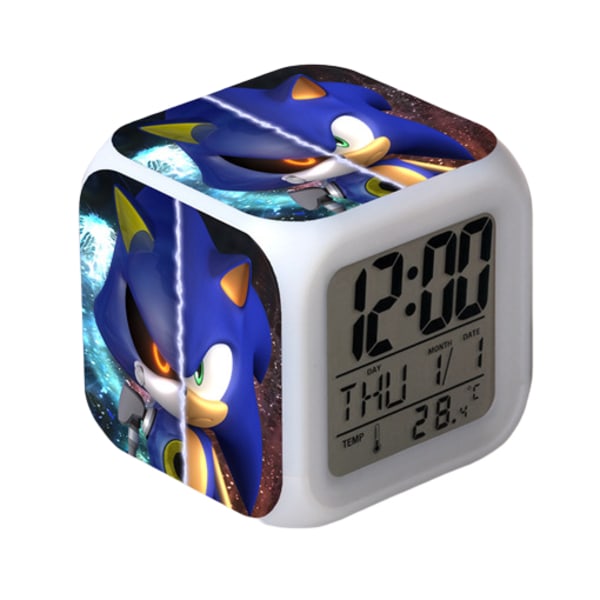 Wekity Sonic the Hedgehog Färgglad väckarklocka LED Kvadratisk klocka Digital väckarklocka med tid, temperatur, alarm, datum