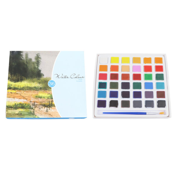 Solid akvarellsett 36 farger Bright delikat tekstur malingpigmentsett med pensel for kunstnerstudenter
