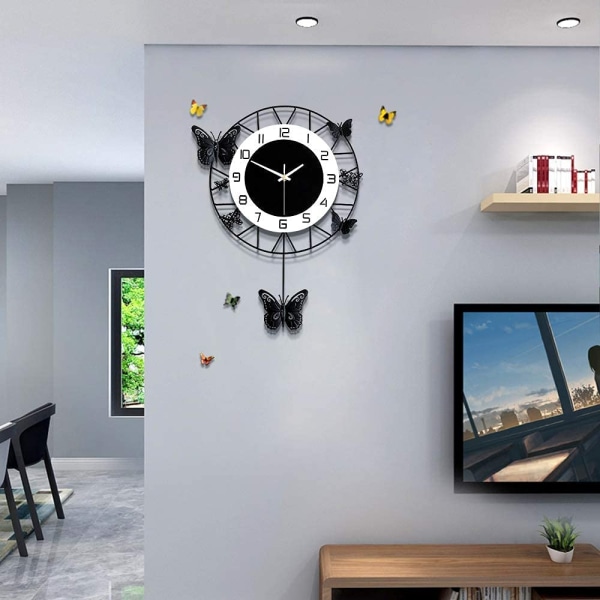 Stort vægur dekorative vægure Metal 3D ikke-tikkende lydløse kvartsure med arabertal til stue Hjem Køkkenindretning 14,9 tommer
