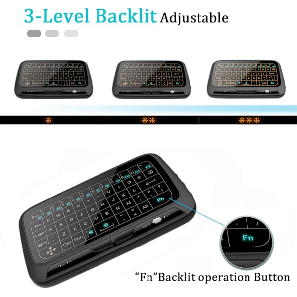 2.4Ghz Mini trådlöst tangentbord och styrplatta med 3 nivåer bakgrundsbelysning Uppladdningsbar fjärrkontroll för Android TV Box