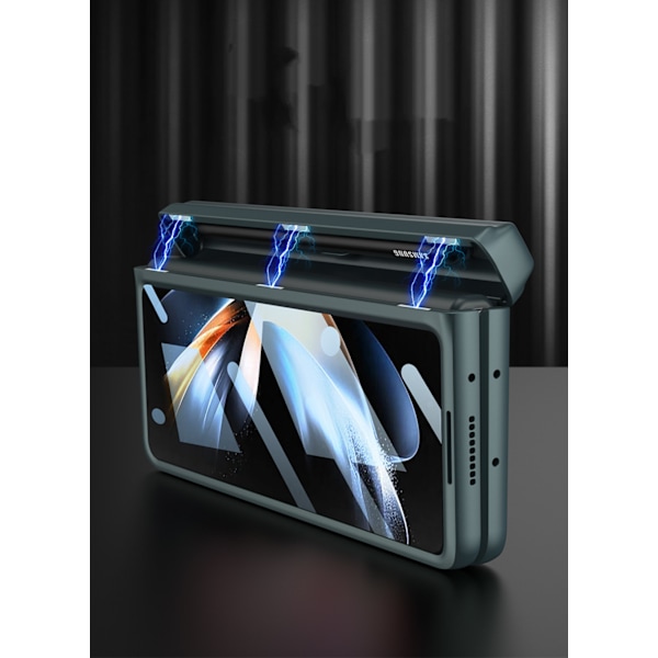 Fodral till Samsung Galaxy Z Fold 4 med inbyggd dold S Pen-hållare för att undvika förlorad penna, skärmskydd, gångjärnsskydd, justerbart stativ