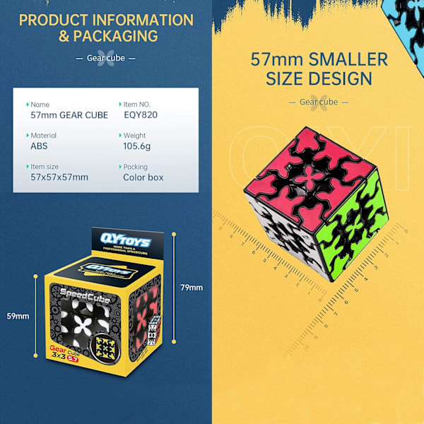 Gear Cube 3x3 med tredimensjonal girstruktur, innebygd flisdesign Magic Cube 3x3x3 puslespill leker, egnet for hjernens utvikling puslespill