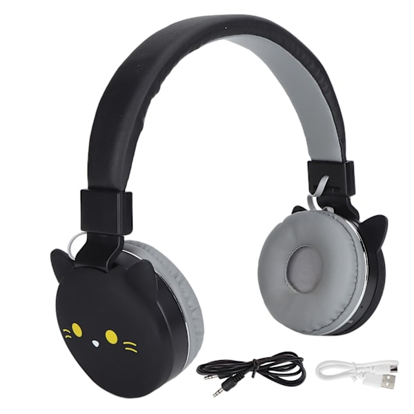 Børneheadset Søde Dyr Bluetooth 5.0 Børnehovedtelefoner med Mikrofon til Børn Lille Sort Kat