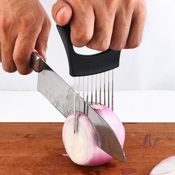 Løg holder i rustfrit stål til skæring, løgskærer til skæring og opbevaring af løg, avocadoer, æg og andre grøntsager