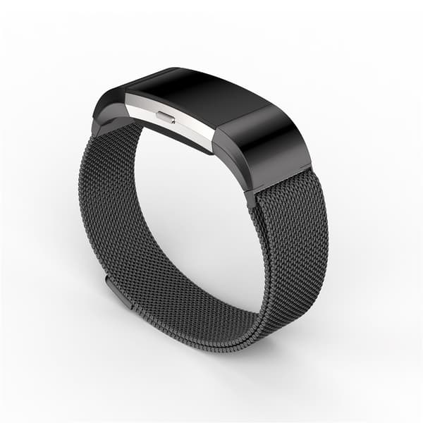 Magnetisk Milanese rustfrit stål rem armbånd erstatningsbånd til Fitbit Charge 2 Sort