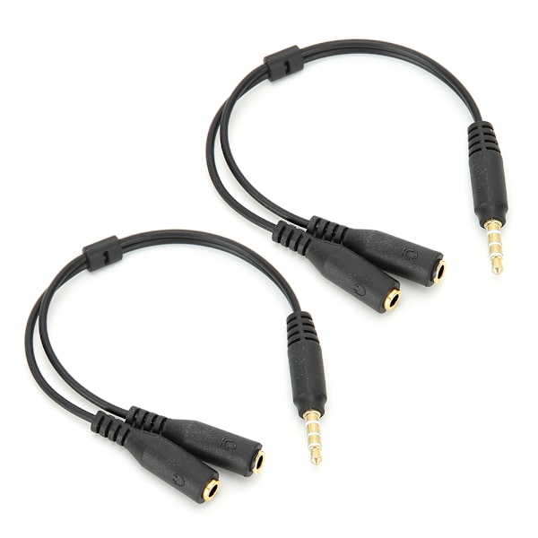 2PCS 3,5 mm hodesett adapterkonverterkabel lydsplitter for PC mobiltelefon nettbrettSvart 15 cm/5,9 tommer