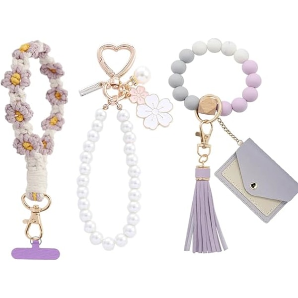Nøkkelring Armbånd Nøkkelring Lommebok for Kvinner Bilnøkkelkjede Armbånd Nøkkelring Dame Nøkkelring for Nøkler Purple