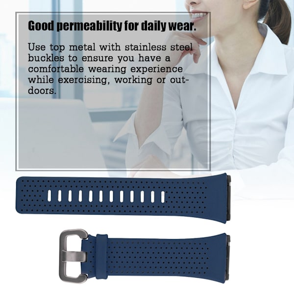 Ekte lær dobbel håndleddsrem erstatningsrem for Fitbit Ionic Watch Blå