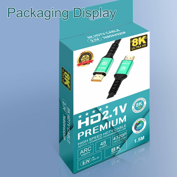 Højhastigheds 4K/8K Ultra HD HDMI-kabel - Dynamisk HDR, 144Hz, 48Gbps, 12-bit farve, VRR, eARC, Dolby Atmos - 1,5M/4,9FT længde - Perfekt til TV'er, osv.