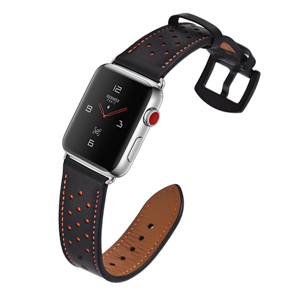 Lærrembånd til Apple Watch iWatch Sort og Orange 42mm