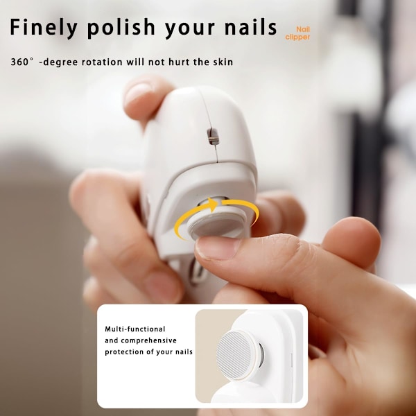 Elektrisk Automatisk Nagelklippare med Ljus, LISSAHNE 2 i 1 Fingernagelklippare och Polerare USB Laddningsbar