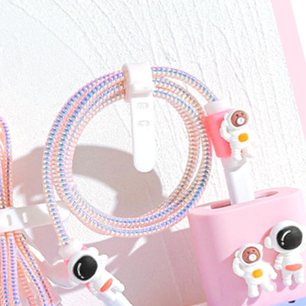 Opladerbeskyttende cover astronaut åndbar nem installation silikone opladere kabelbeskytter til 18W 20W opladere 6 styk sæt (pink)