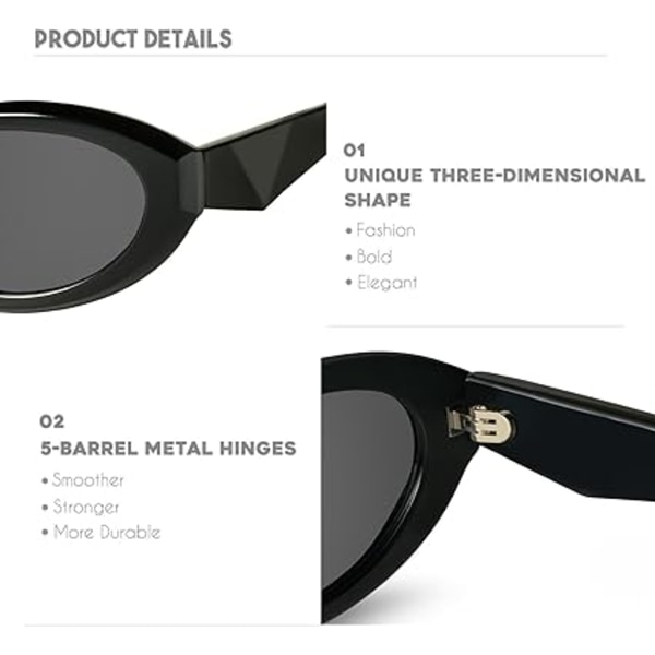 Ovalformade Cat Eye-solglasögon för Kvinnor Retro C1 Black