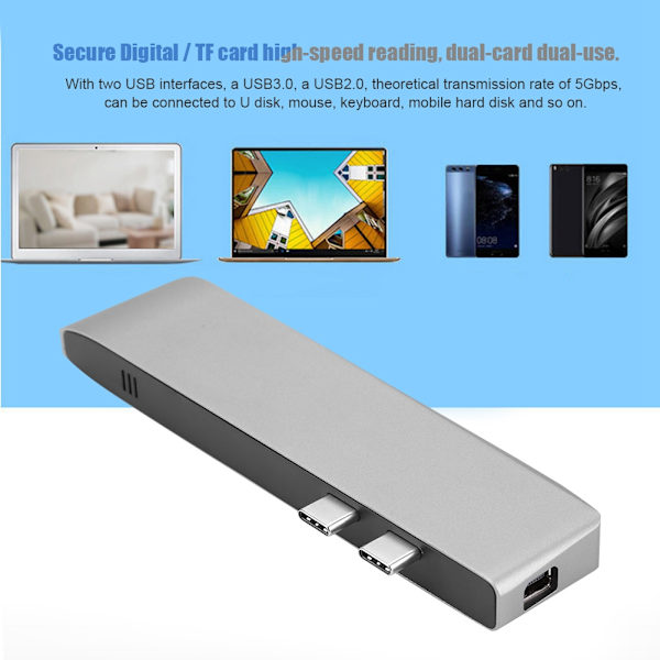 Multifunktionell USB-C till TF Hub Adapter PD Laddningsdockningsstation för MacBook Pro
