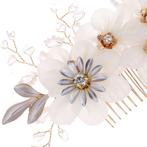 Bröllopshårkam utsökt mode handgjord silkesgasblommapärla brudhårsborste håraccessoarer