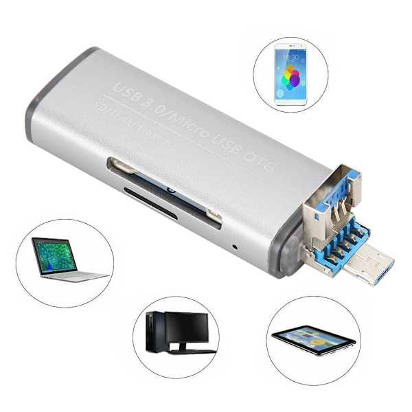 Kroktyp kortläsare bärbar USB 3.0 till minneskort Titanium Grå för Android-telefon OTG