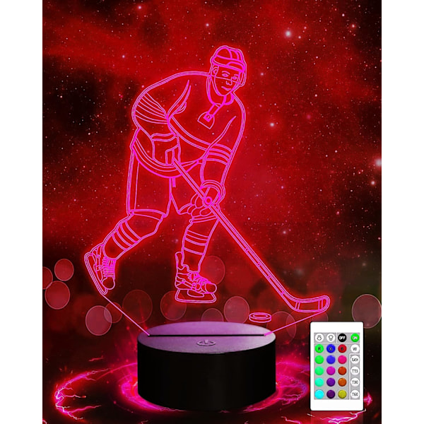 3D Ishockey Spiller Nattlys Lampe Illusions 16 Farge Skiftende Bord Skrivebord Dekor Lamper Gave Akryl Flat ABS Base USB Kabel Leke