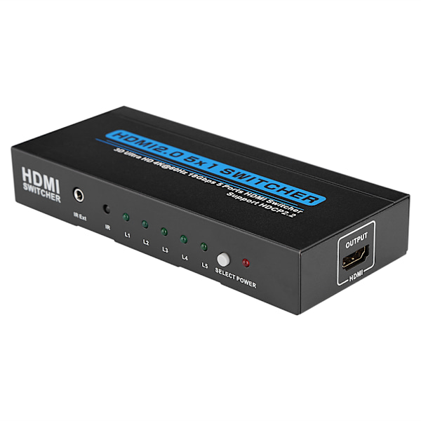 5 i 1 ud 3D HD 1080P 4k*2k HDMI2.0 Switcher Switch Splitter med fjernbetjening