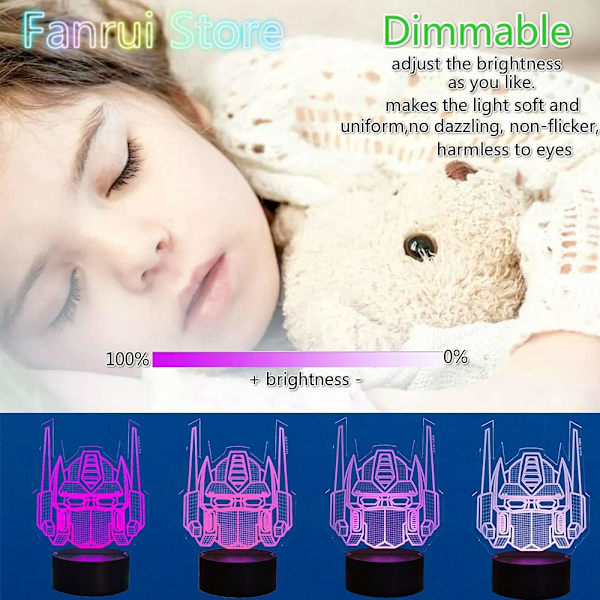 Coola Transformers Bots Optimus Prime Actionfigur Autobots 3D Knight Transfigur 16 Färgväxlande LED Nattlampa Dekoration Fans Män Pojkar Barn Tonåringar