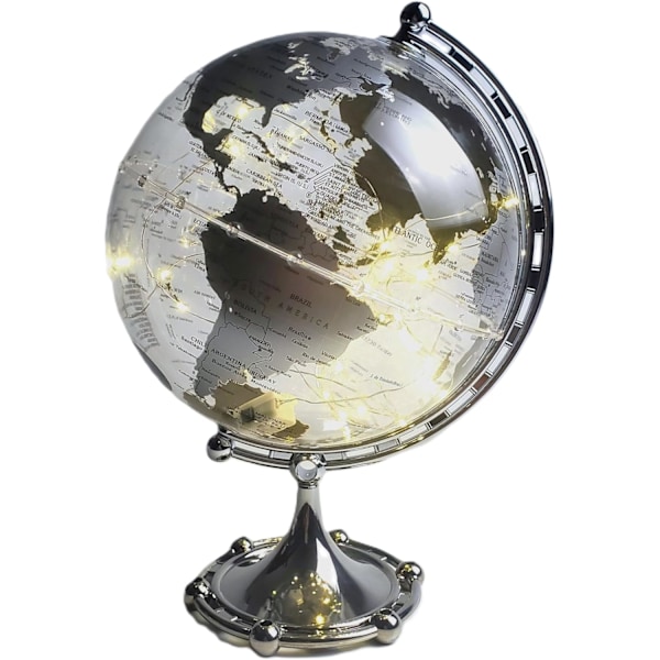 Sølv Globe Bordlampe, 3 meter Lyslenker, Globe Diam. 20 cm, Varmt Hvit Lys