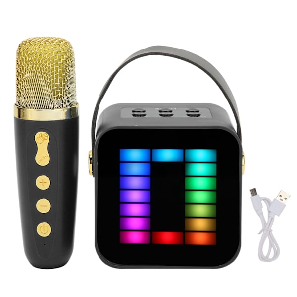 Mini Karaoke Maskin Set RGB Pickup Ljus Digital Behandlingschip Handhållen Bärbar Bluetooth Högtalare med Mikrofon Svart