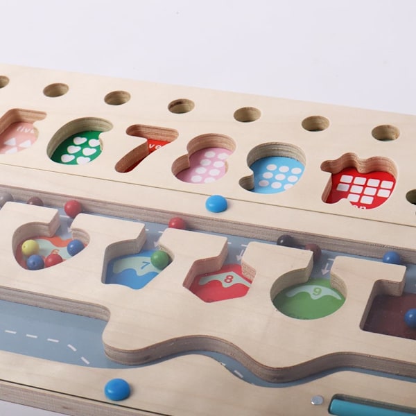 3-in-1 Magneettinen Väri- ja Numerolabyrintti Lapsille, Puinen Montessori-lelu - Taaperon Puinen Numeropalapeli Laskutoimintaväline Värimuodon Lajittelu