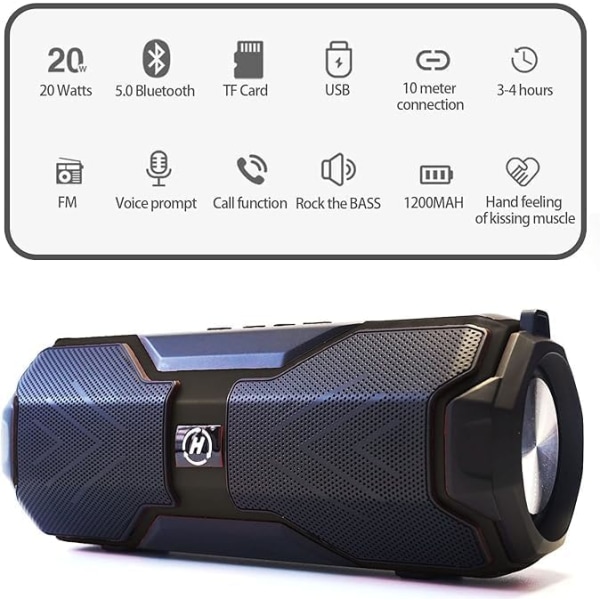 Inomhus- och utomhus bärbara Bluetooth-högtalare, trådlösa Bluetooth-högtalare, subwoofers, fashionabla och coola musikspelare (svart) Black