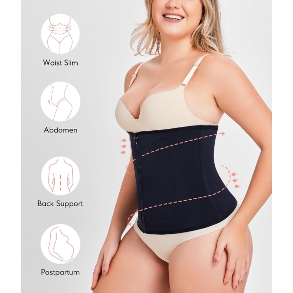 Midjetränare Korsett Dragkedja Mage Kontroll Shapewear Andningsbar Midja Cincher för Kvinnor Body Shaper Sport Girdle Black L