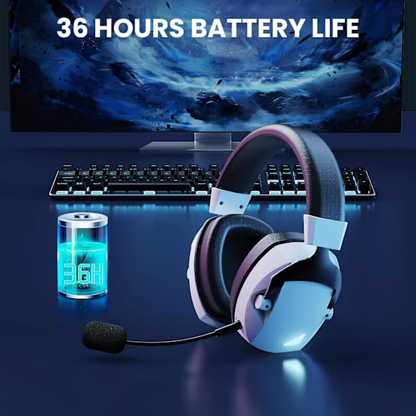 Bluetooth 5.2 langattomat pelikuulokkeet irrotettavalla ja joustavalla melunvaimennusmikrofonilla, 2.4 GHz pelikuulokkeet 3D-stereokuulokkeilla