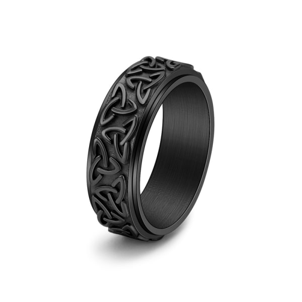 Rustfrit stål Keltisk trekant knude drejelig ring Neutral stil mænds personlighed smykker Omkreds: 62,4 mm Diameter: 19,8 mm -1 vare Sort