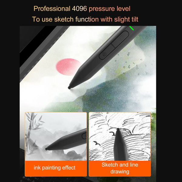 For Surface Stylus 4096 Trykkfølsom håndflateavvisning Snarveistast MPP 2.0 Smart Pen for nettbrett Skrivekontroll Svart