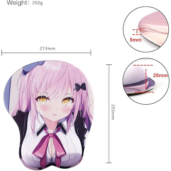 3D Anime Vacker Tjej Skönhet Handledsstöd Musmatta - Cartoon Halkskyddad Gaming Musmatta, Silikon Anime Söt Tjej Musmatta för Dator, Laptop-Pin