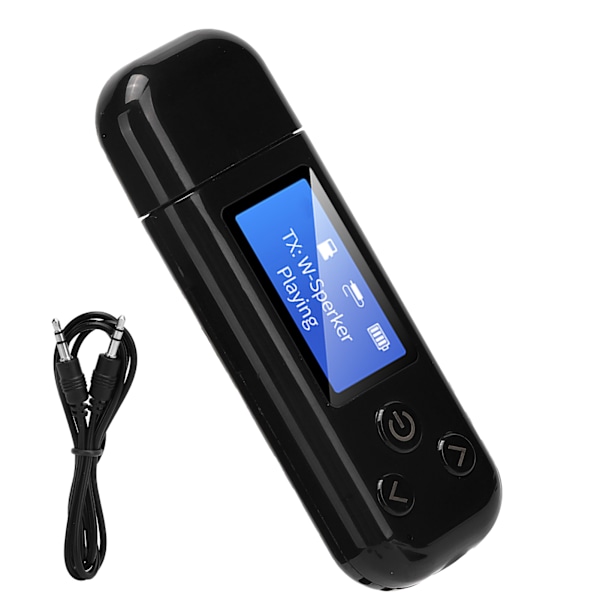 USB Bluetooth 5.0-adapter Bluetooth-ljudmottagare sändare med LCD-skärm 3,5 mm AUX svart