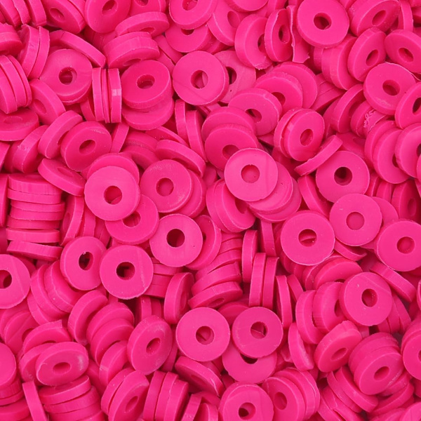 2000+ st djuprosa lerpärlor i bulk, polymerlerpärlor för armband, heishi-pärlor för armband, platta pärlor (6 mm). Deep Pink