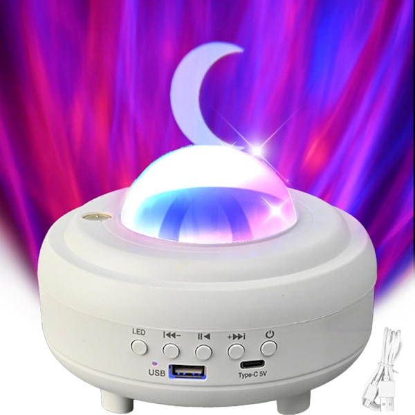 Aurora-projektor med månprojektion USB typ-C knappkontroll trådlös högtalare RGB ABS PC hem sovrum norrskensprojektor födelsedagspresent