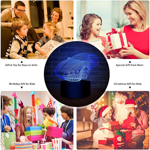 3D Natlys Beetle Bil & Sportsvogn, LED Illusion Lampe 7 Farver og 16 Farver Skiftende Bord Skrivebord Sengelamper Soveværelse Dekoration Optiske Lamper