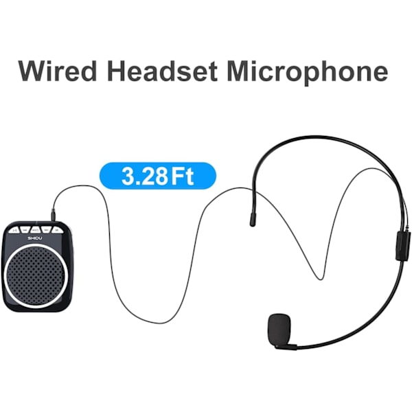 Stemmeforsterker, 10W høyttaler med mikrofonhodetelefon Bærbar oppladbar PA-system Støtter Bluetooth TF U-disk avspilling for lærer Black