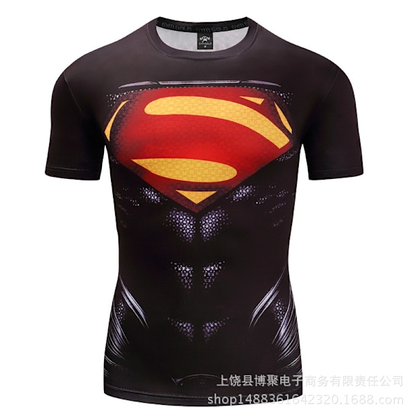 Digital Print Superman Kortærmet Captain America Sports Tætsiddende Tøj Hurtigtørrende Fitness Stretch T-shirt D013 XL