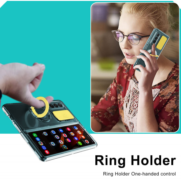 Til Samsung Galaxy Z Fold 4 Etui Klart Cover med Kameralinse Beskytter Ring Holder，Silikone Telefon Etui Stødsikkert med Kickstand