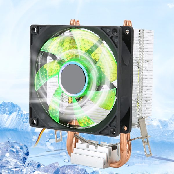 CPU-køleventilator 3-bens stik PC-tilbehør lys 2 messingrør til AMD 775 / 1155 / Intel(Grøn )