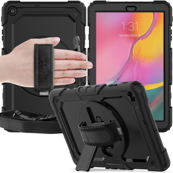 Tab S7 Plus S7+ 12,4\" 2020 (SM-T970/T975/T976) Deksel, 360 Graders Roterende Stativ/Håndstropp, [Skjermbeskytter] Galaxy Tab S7+ Svart Håndstropp